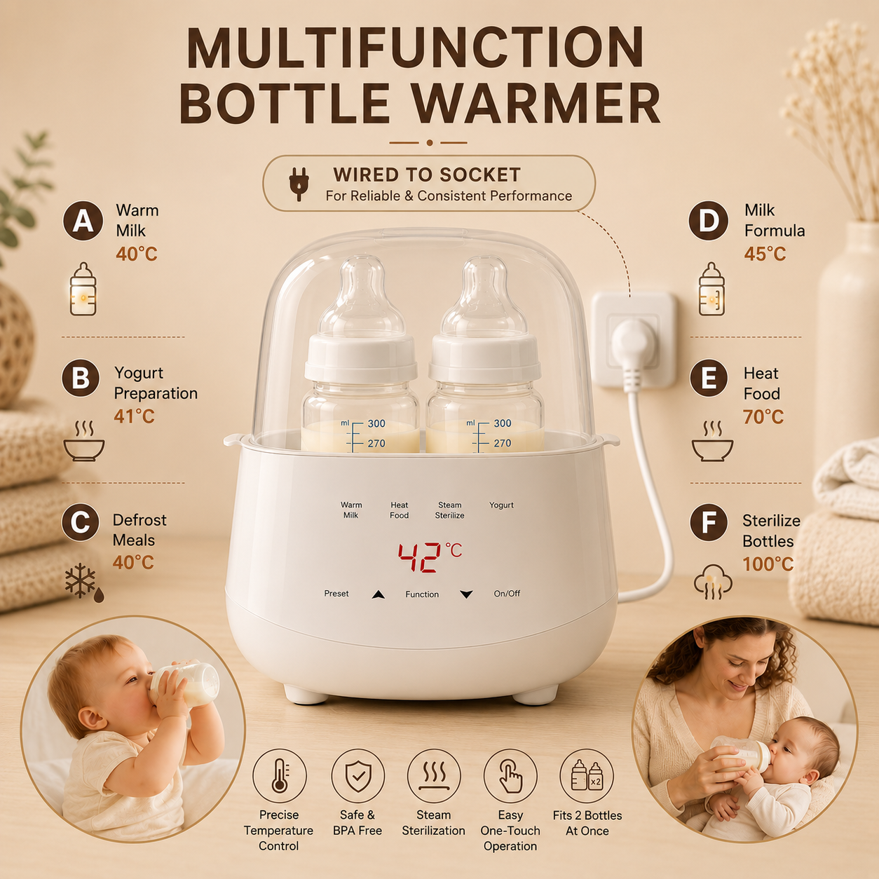 Electric 6-in-1 Baby Bottle Warmer & Steriliser