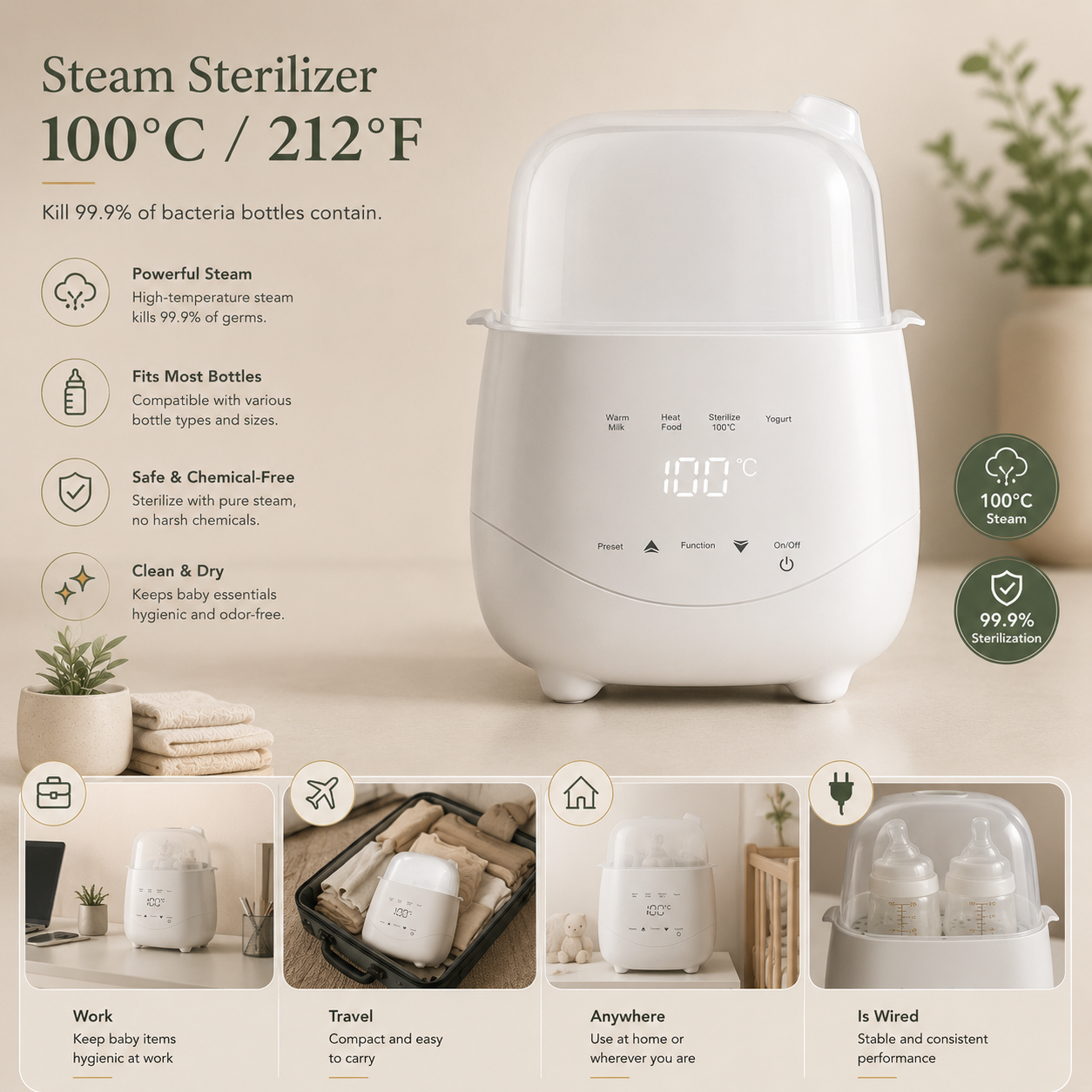 Electric 6-in-1 Baby Bottle Warmer & Steriliser