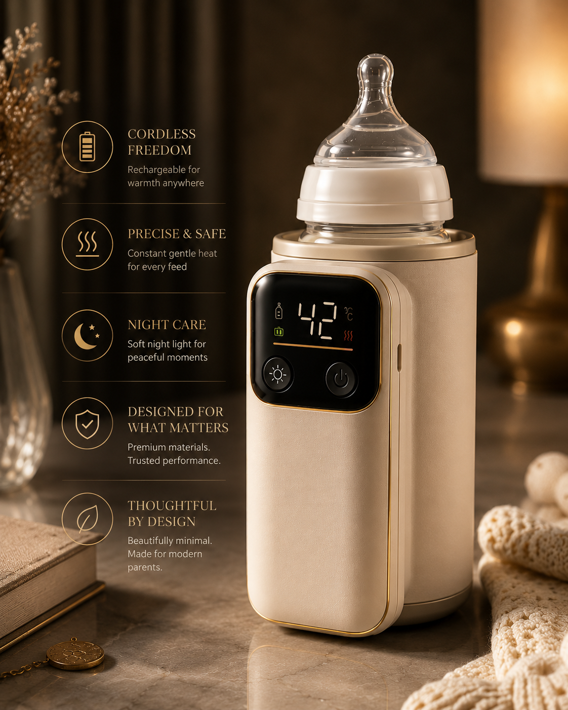 Wireless Rechargeable Bottle Warmer — Digital Display