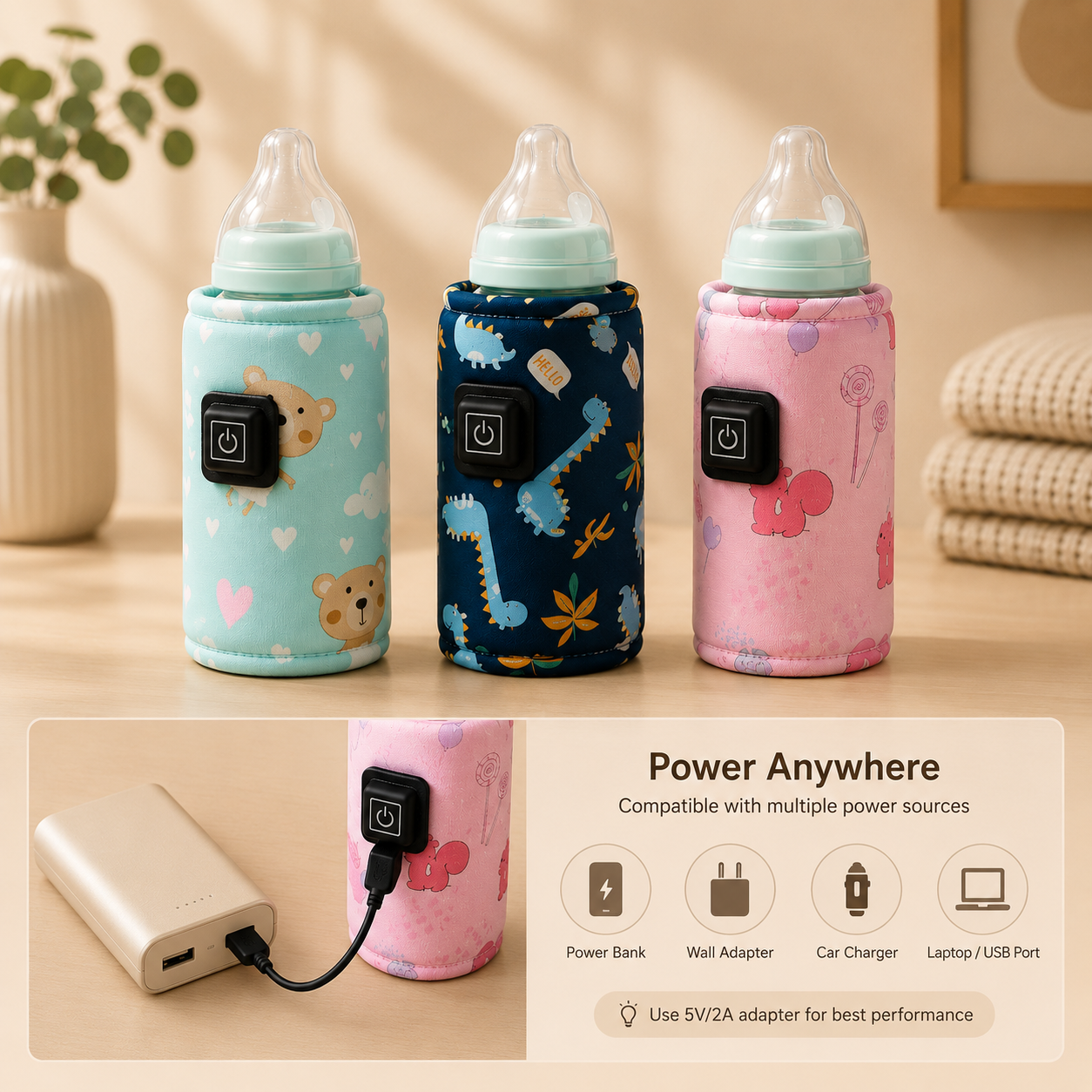 USB Bottle Warmer Sleeve — Cartoon Prints