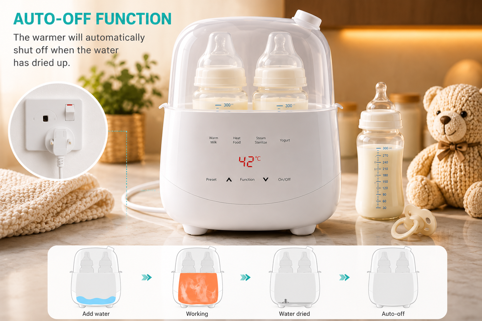 Electric 6-in-1 Baby Bottle Warmer & Steriliser
