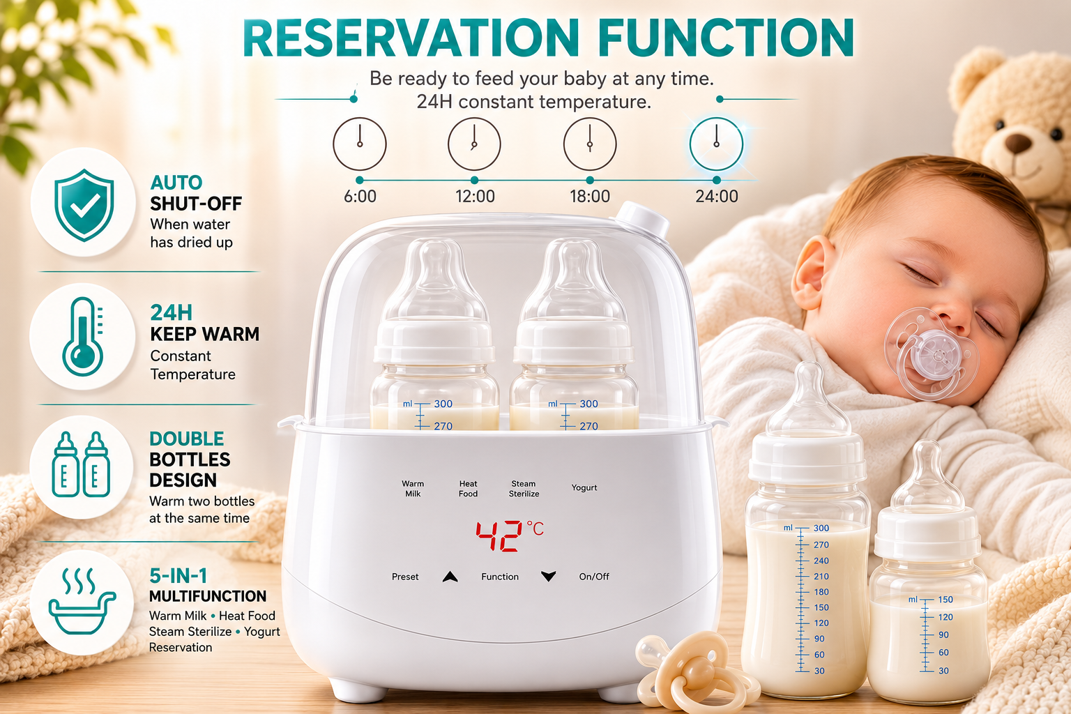 Electric 6-in-1 Baby Bottle Warmer & Steriliser